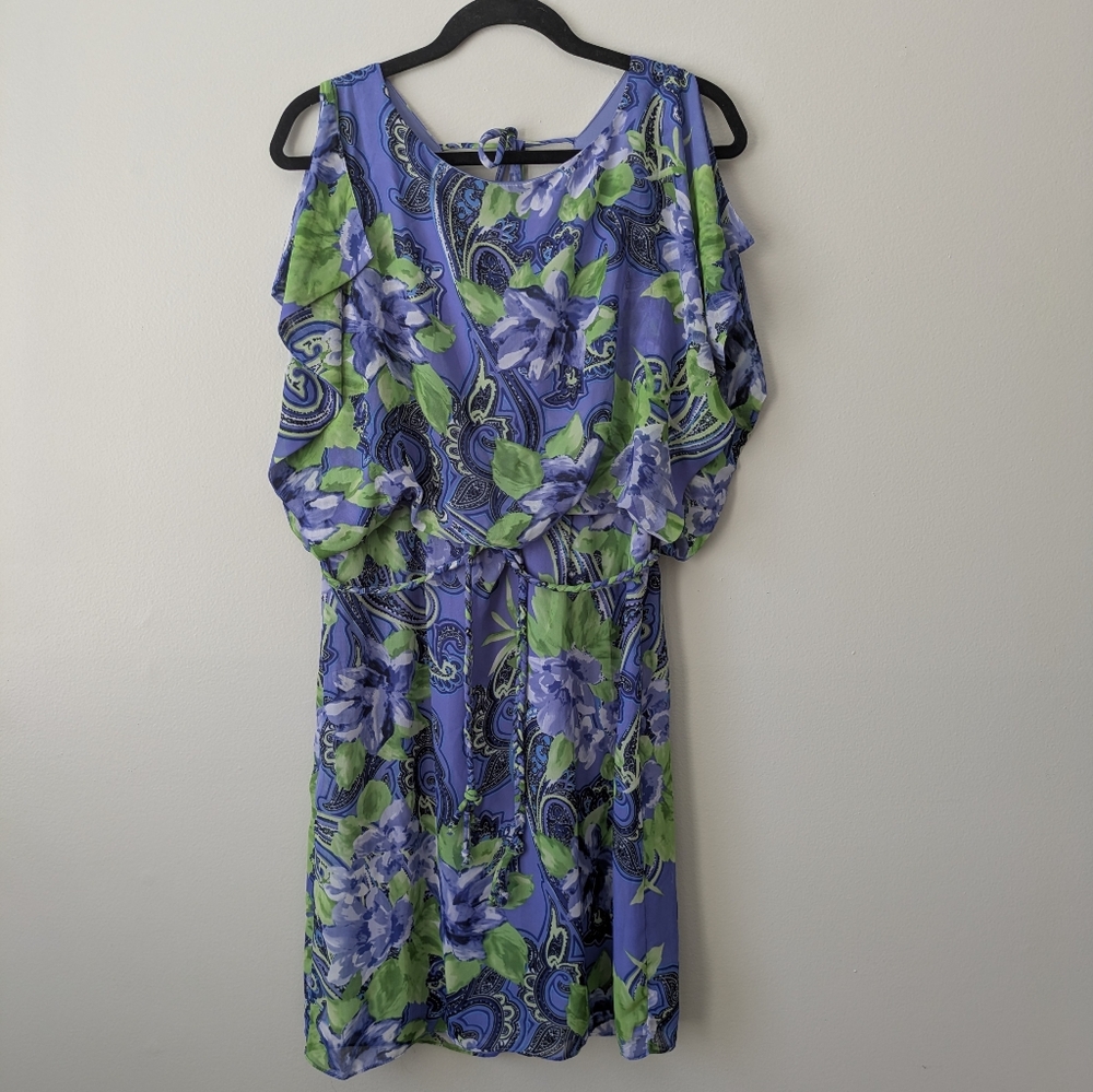 Olivia Matthews Blue and Green Floral Mini Dress